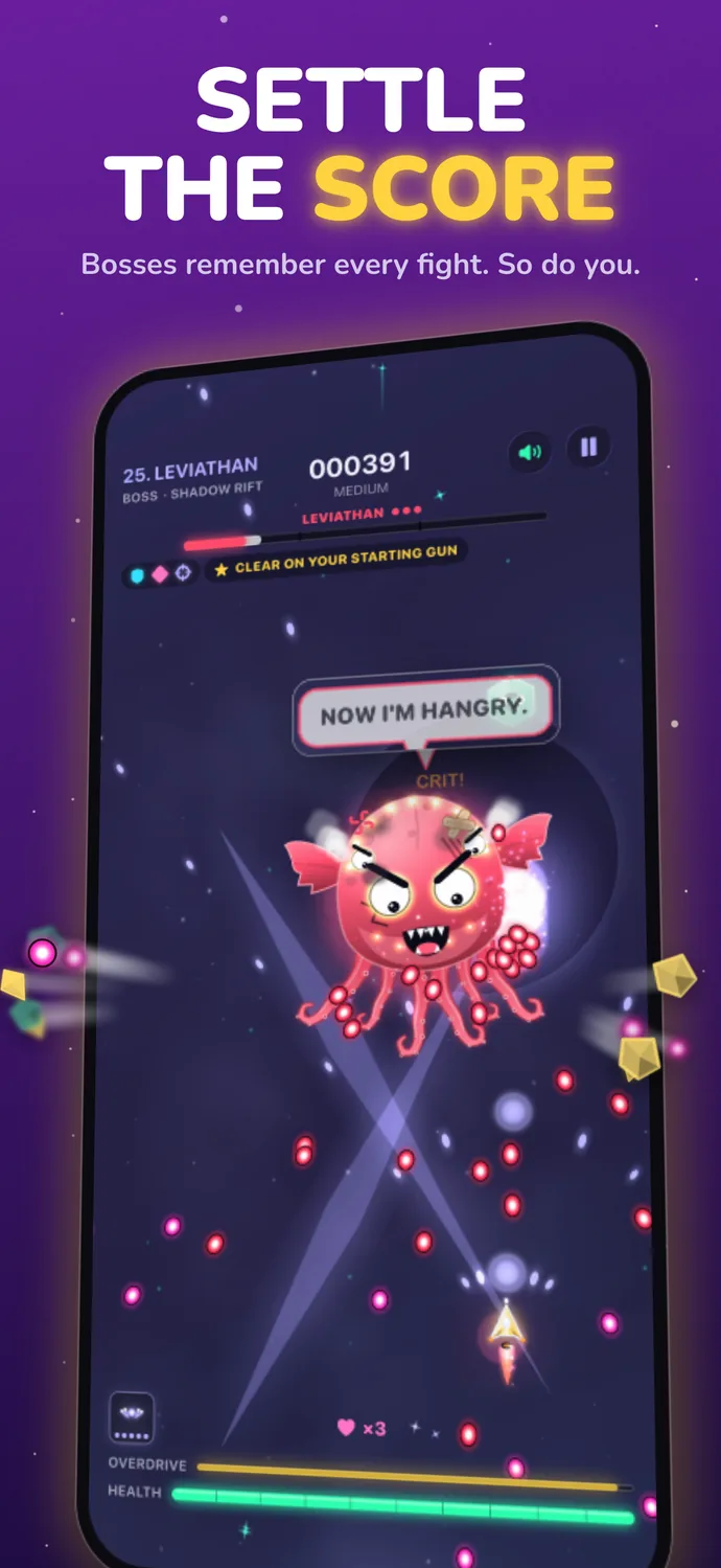 Settle the score: a tentacled boss snaps "Now I'm hangry" mid-fight, because bosses remember every fight